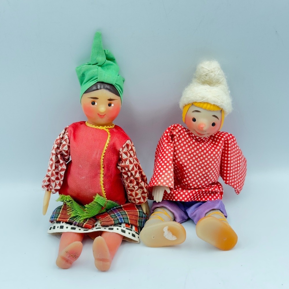 Vintage Russian Folk Dolls Pair Traditional Ethnic Costume Boy Girl‎ Rustic Rare
